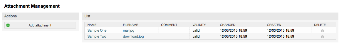 Attachments management