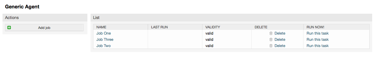 Job list for the GenericAgent