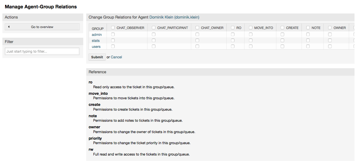 Change the groups an agent belongs to