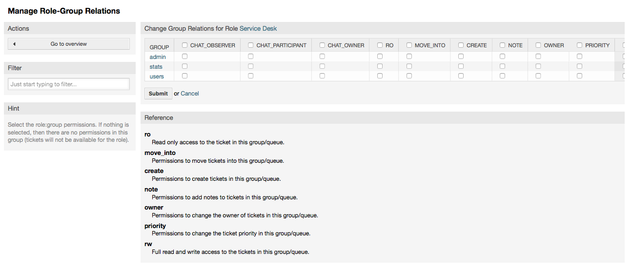 Change group relations for a role