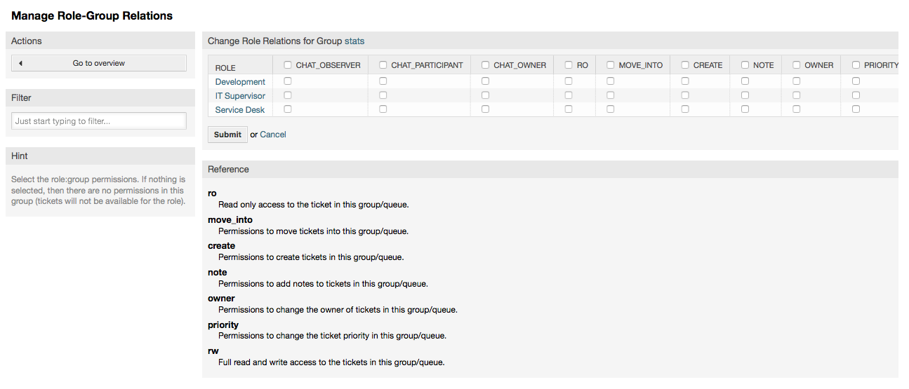 Change role relations for a group