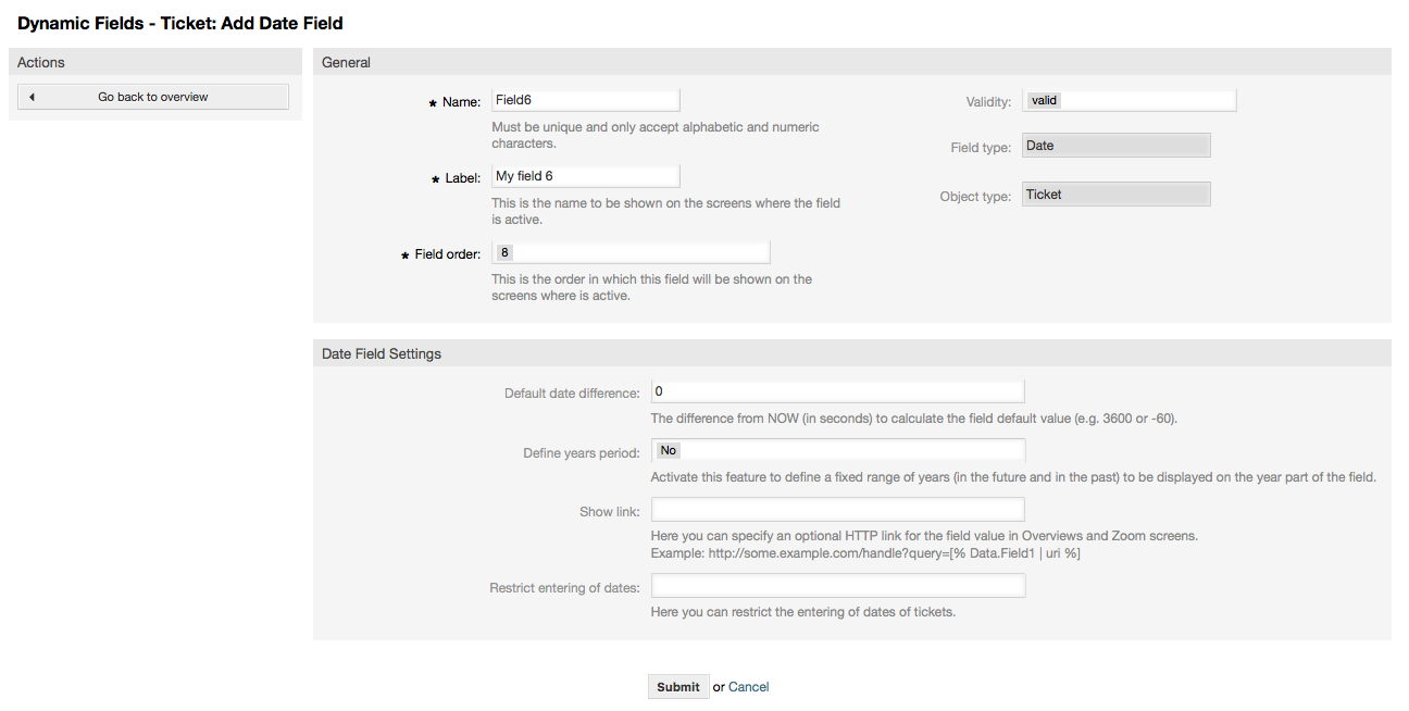 Dynamic field Date configuration dialog