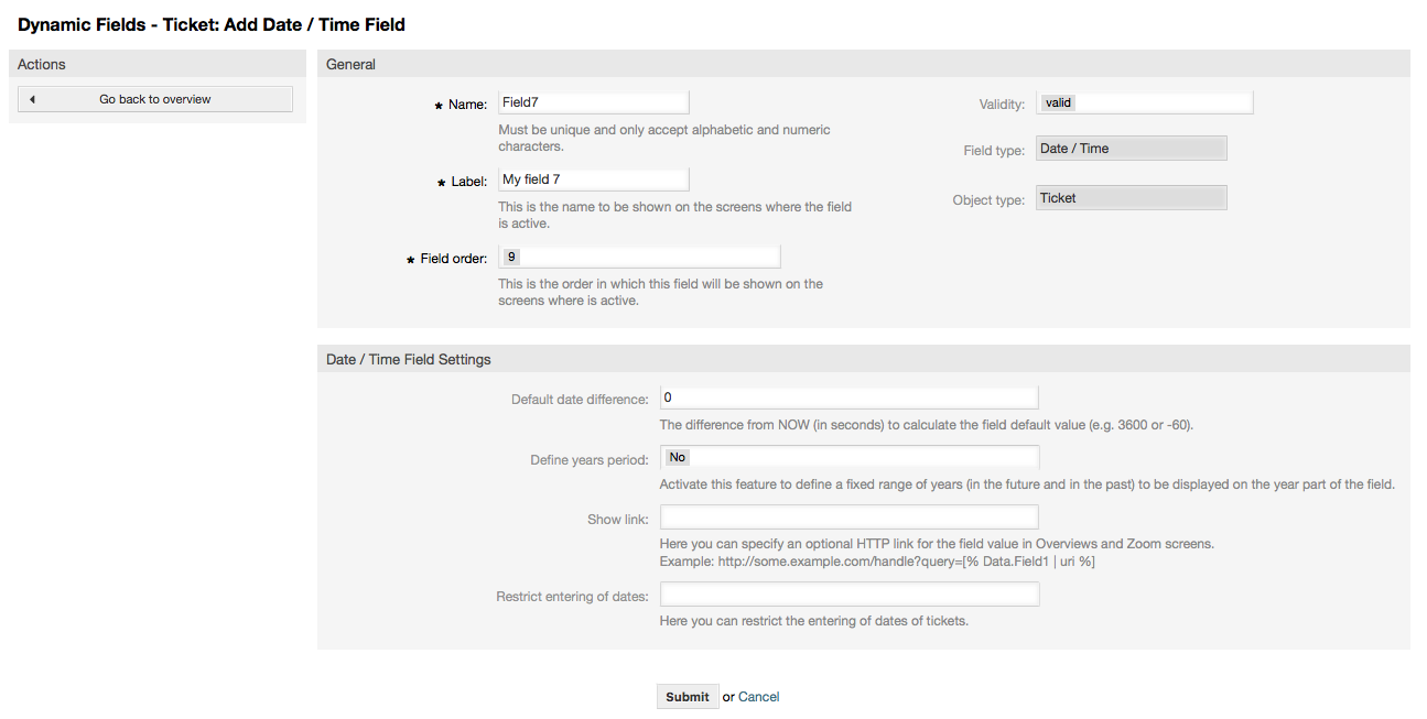 Dynamic field Date / Time configuration dialog