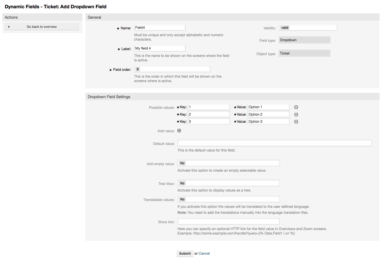 Dynamic field Dropdown configuration dialog