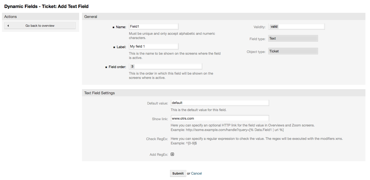 Dynamic field Text configuration dialog