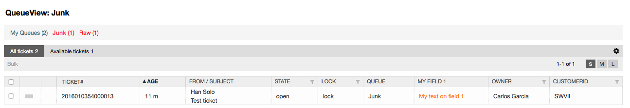 Field1 in Ticket Overview Small Screen