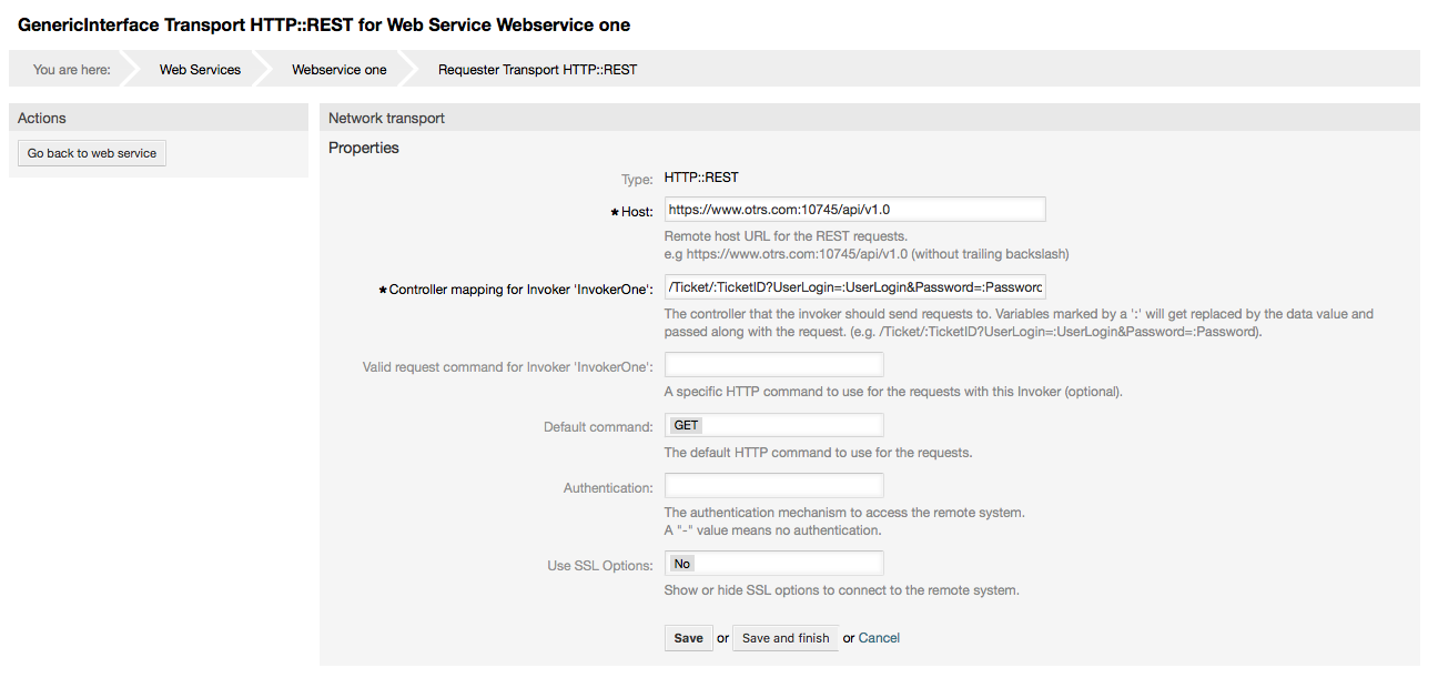 Web service requester network transport (HTTP::REST)