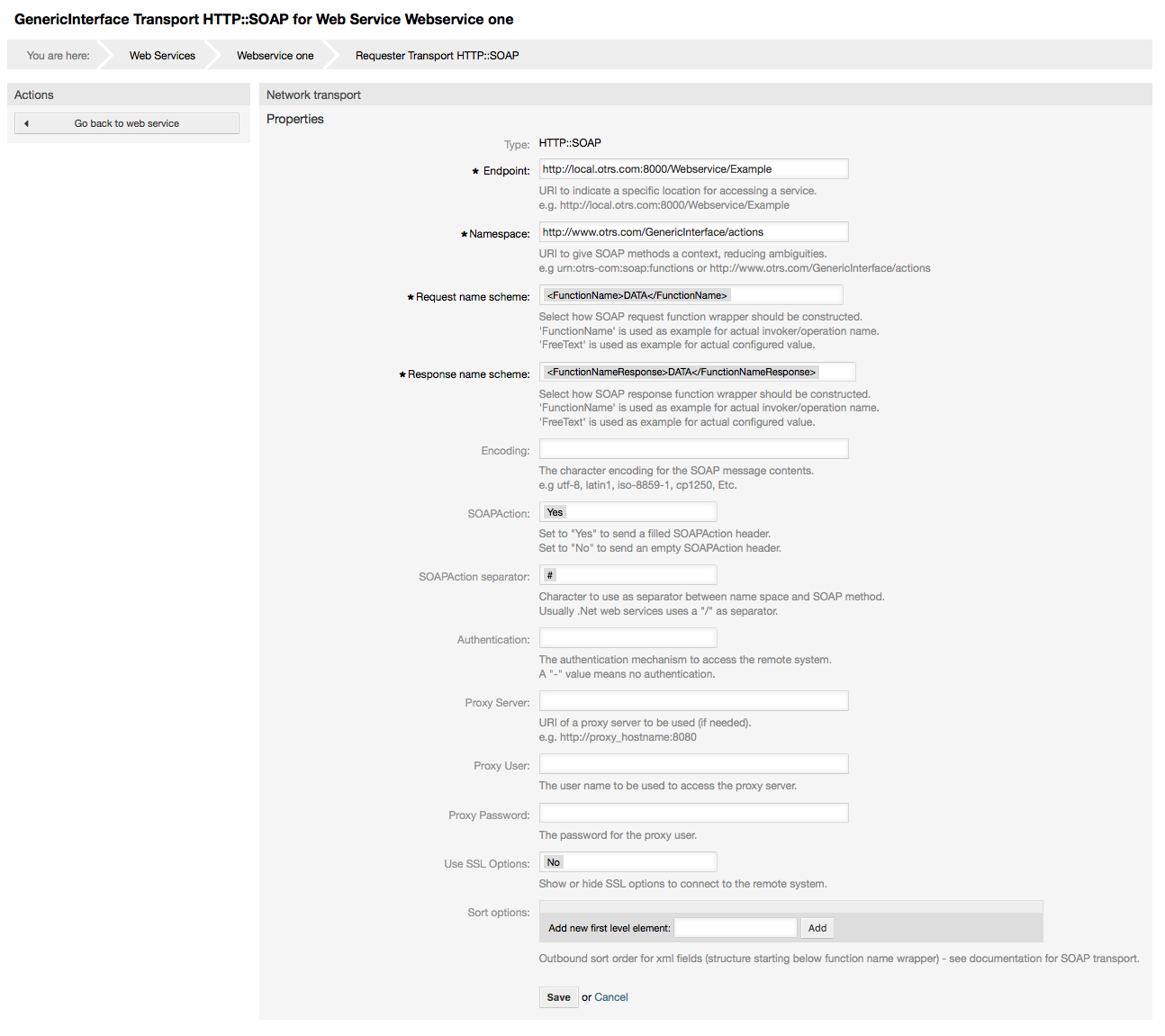 Web service requester network transport (HTTP::SOAP)