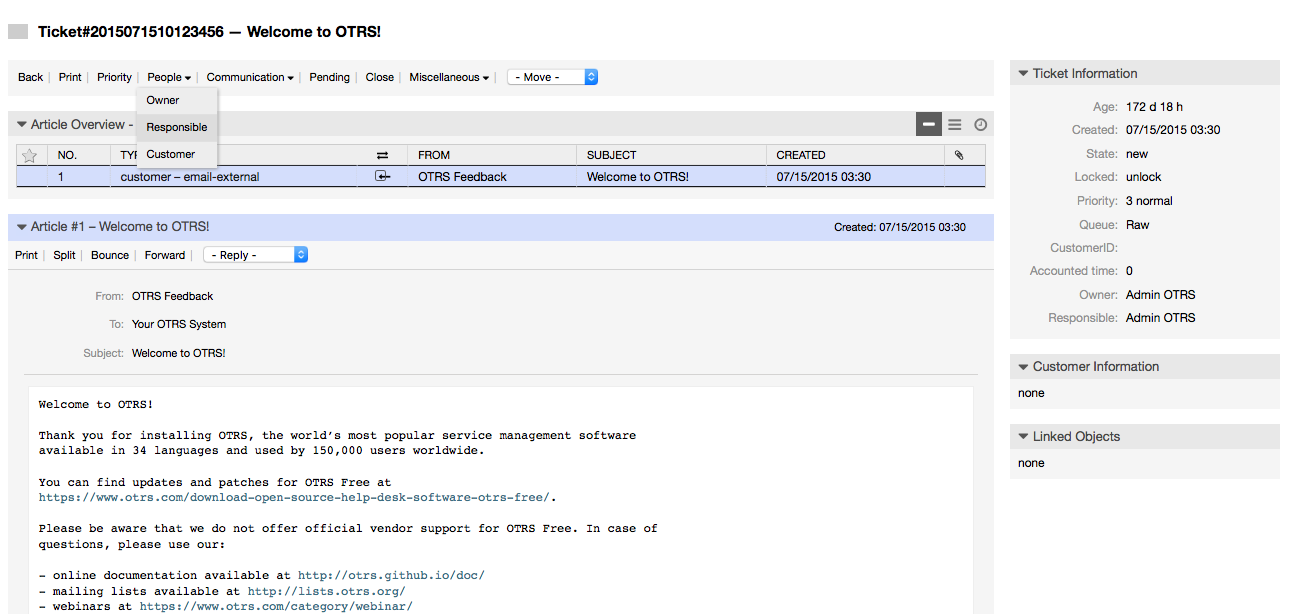 Changing the Responsibility of a ticket in its zoomed view