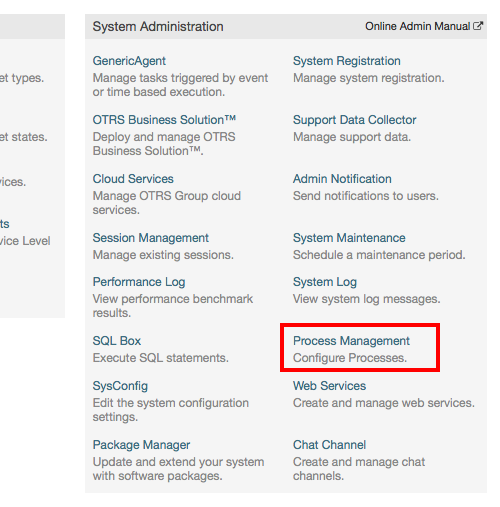 OTRS Admin screen - System Administration