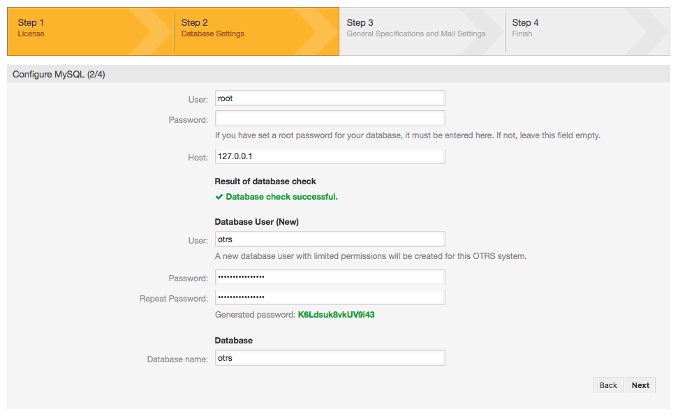 Database settings