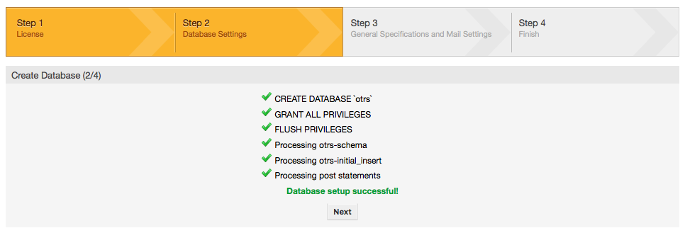 Successful database setup