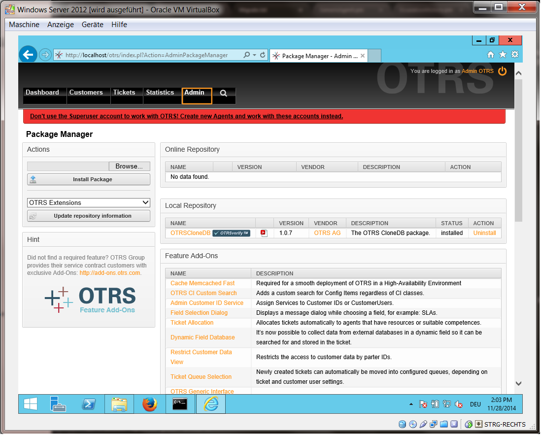 Installieren des OTRSCloneDB-Skripts - Screenshot