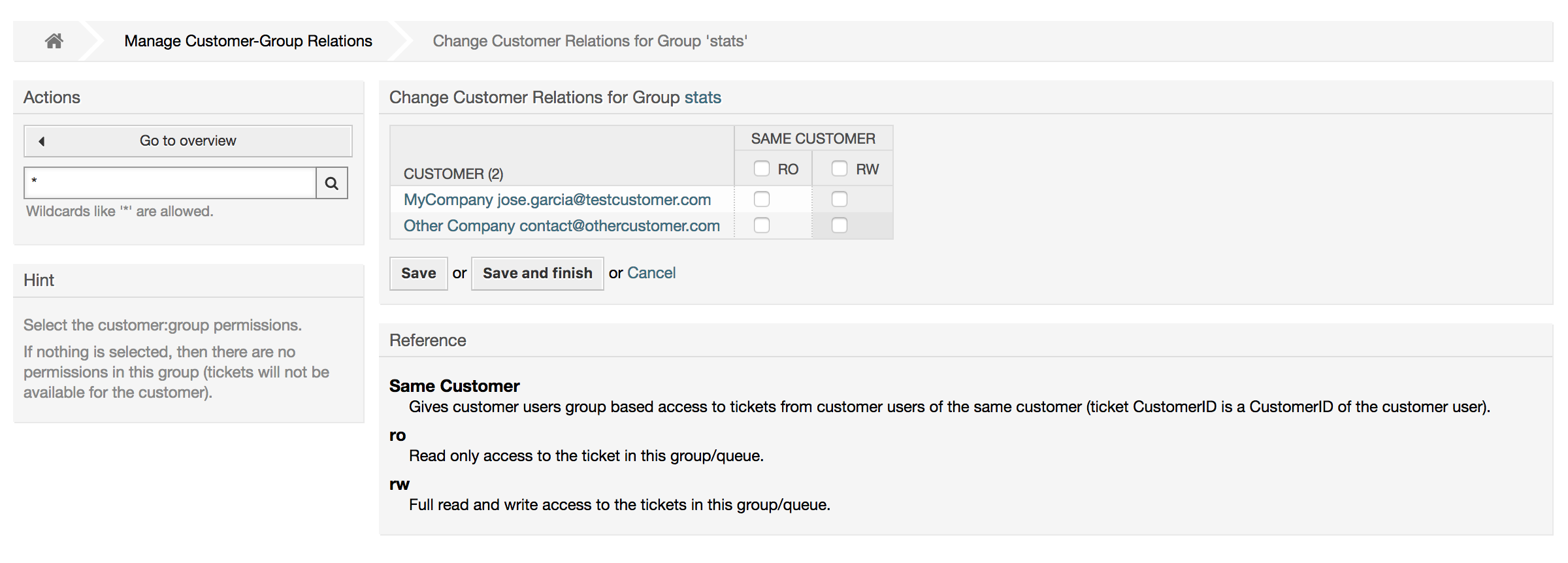 Change Customer user relations for a Group